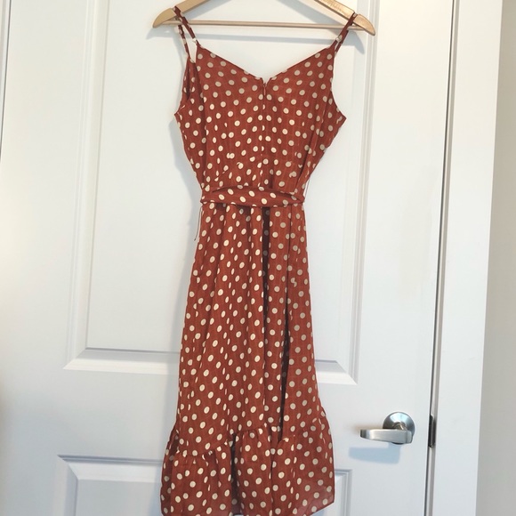NWT J.O.A. Polka Dot Dress in Mahogany size S - Picture 7 of 8